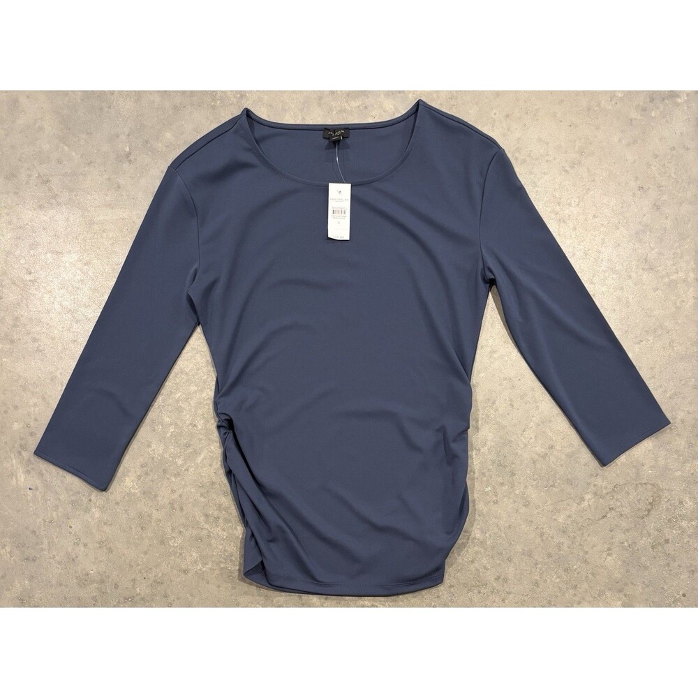 NWT Ann Taylor Women's Blue Top Ruched Sides 3/4 Sleeve Small S